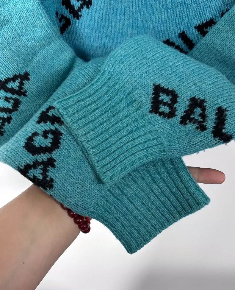 Balenciaga Balenciaga Logo Wool Sweater in Teal Color Size US M / EU 48-50 / 2 - 5 Thumbnail