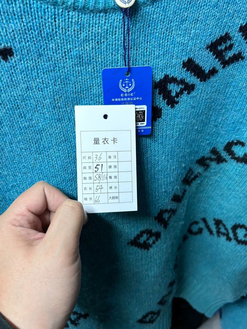 Balenciaga Balenciaga Logo Wool Sweater in Teal Color Size US M / EU 48-50 / 2 - 9 Thumbnail