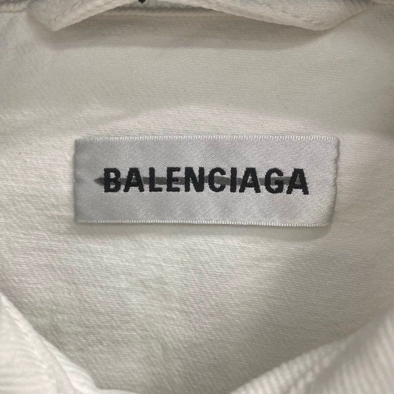 Balenciaga Balenciaga White Embroidered Logo Denim Jacket Size US M / EU 48-50 / 2 - 3 Thumbnail