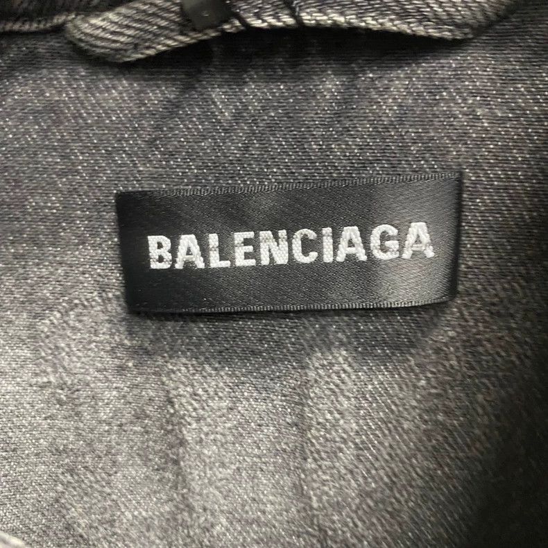 Balenciaga Balenciaga Black Gray Logo Denim Jacket Size US L / EU 52-54 / 3 - 3 Thumbnail