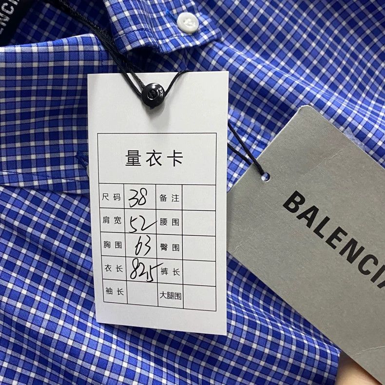 Balenciaga Balenciaga Blue Check Logo Short Sleeve Shirt Size US M / EU 48-50 / 2 - 4 Thumbnail