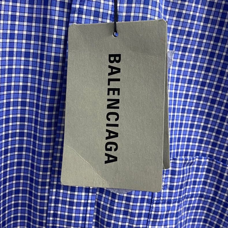 Balenciaga Balenciaga Blue Check Logo Short Sleeve Shirt Size US M / EU 48-50 / 2 - 5 Thumbnail