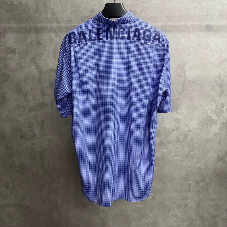 Balenciaga Balenciaga Blue Check Logo Short Sleeve Shirt Size US M / EU 48-50 / 2 - 2 Thumbnail