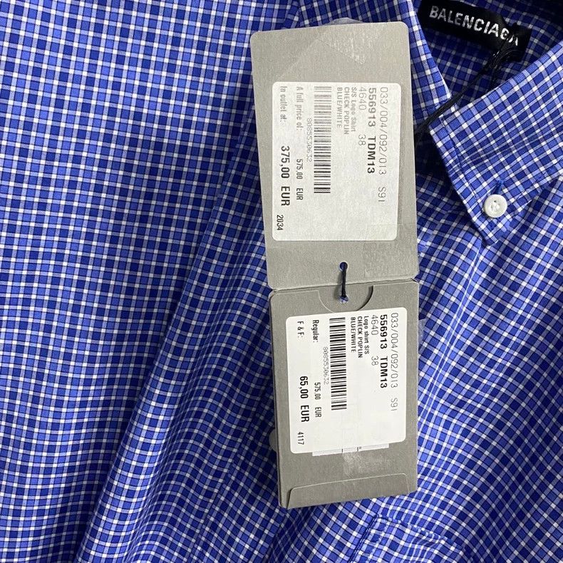 Balenciaga Balenciaga Blue Check Logo Short Sleeve Shirt Size US M / EU 48-50 / 2 - 6 Thumbnail