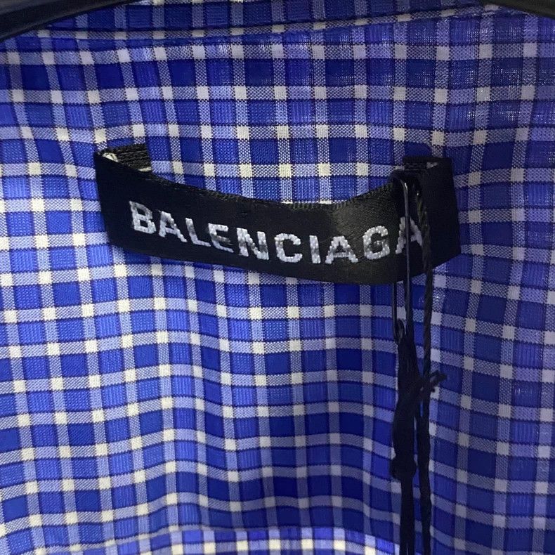 Balenciaga Balenciaga Blue Check Logo Short Sleeve Shirt Size US M / EU 48-50 / 2 - 3 Thumbnail