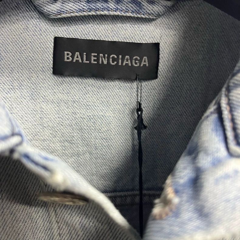 Balenciaga Blue Denim Jacket with Logo Print Size US S / EU 44-46 / 1 - 2 Thumbnail