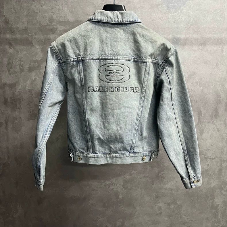 Balenciaga Blue Denim Jacket with Logo Print Size US S / EU 44-46 / 1 - 5 Thumbnail
