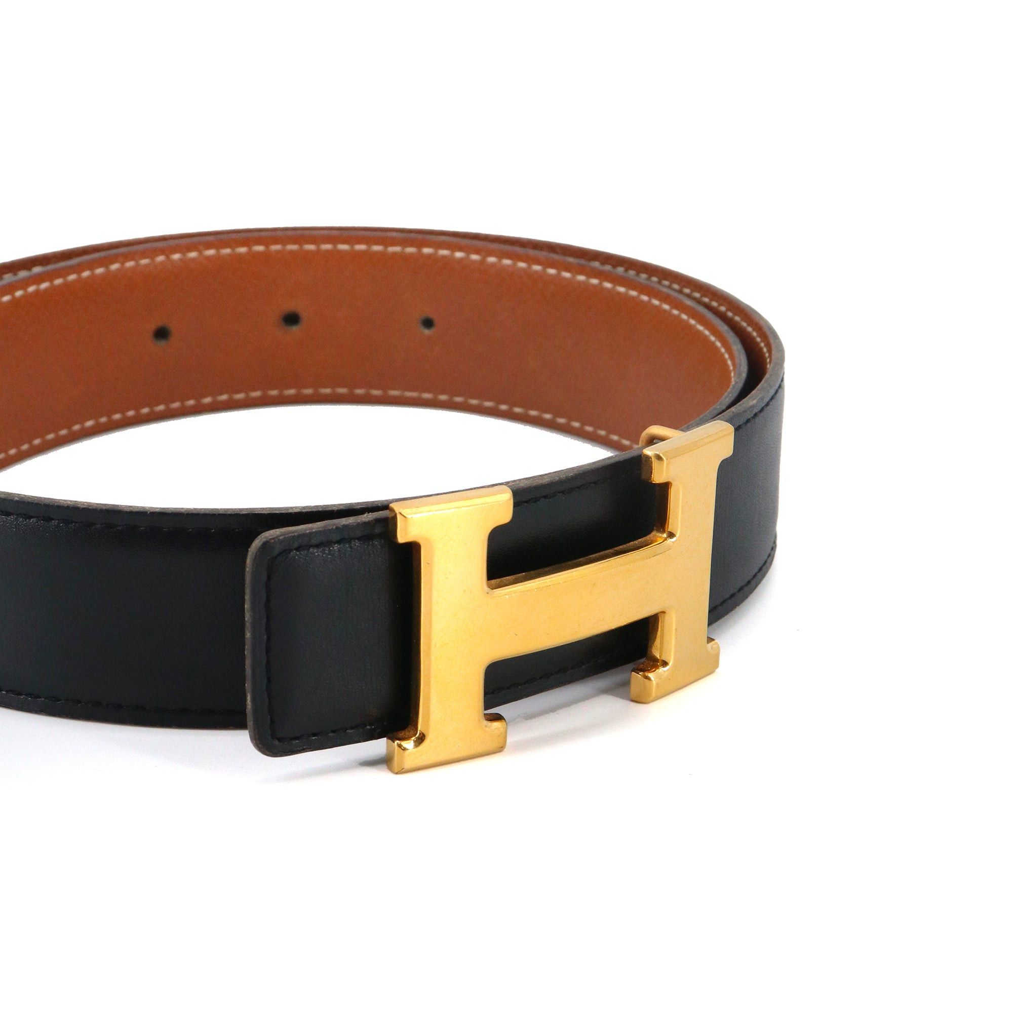Hermes HERMÈS - Hermès reversible H belt in black and gold leather (T70) Size ONE SIZE - 3 Thumbnail