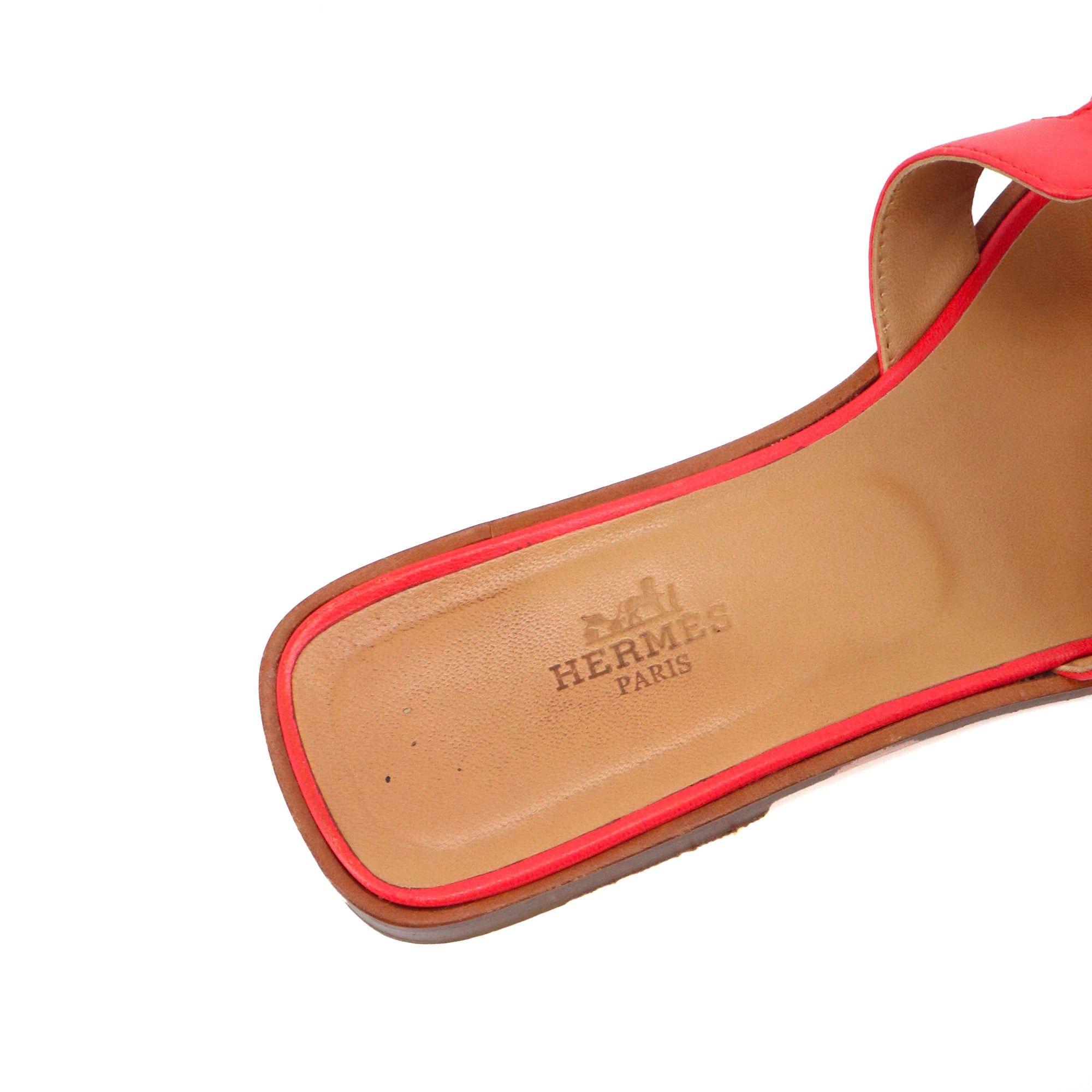 Hermes HERMÈS - Oran Hermès sandals in vermillion pink leather (T36) Size US 5 / IT 35 - 5 Thumbnail