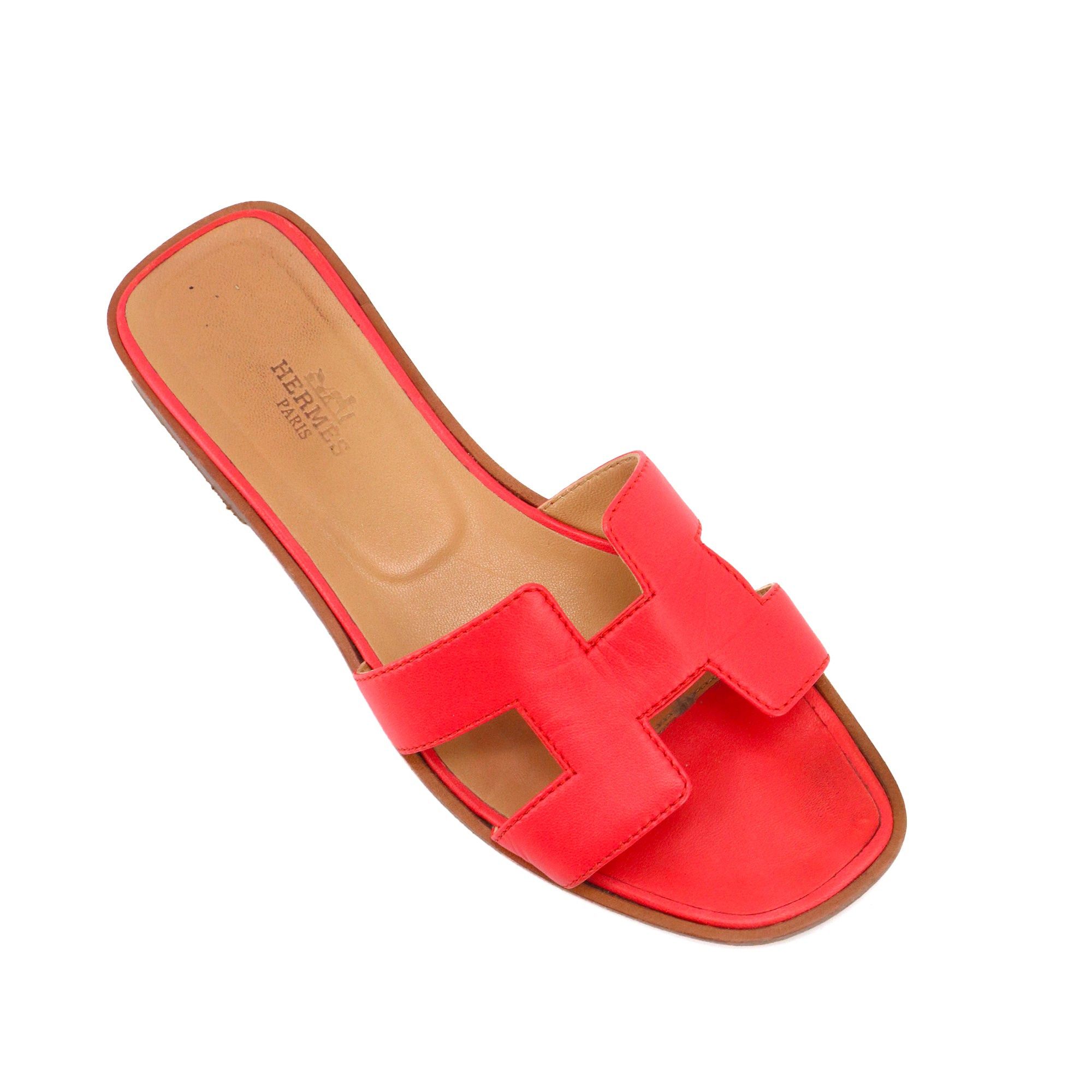 Hermes HERMÈS - Oran Hermès sandals in vermillion pink leather (T36) Size US 5 / IT 35 - 4 Thumbnail