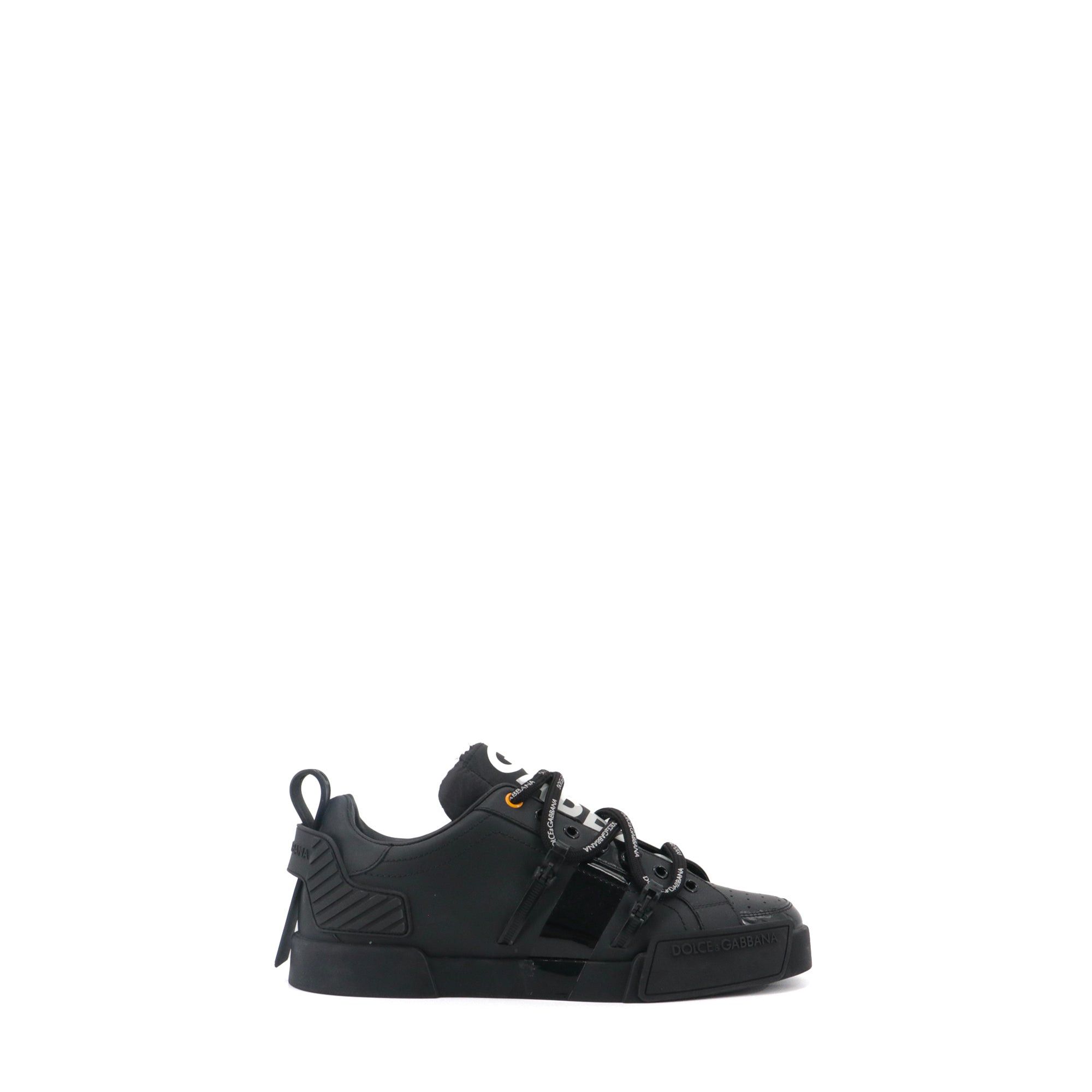 DOLCE & GABBANA - Dolce & Gabbana Portofino sneakers in calfskin and black patent leather (T38)