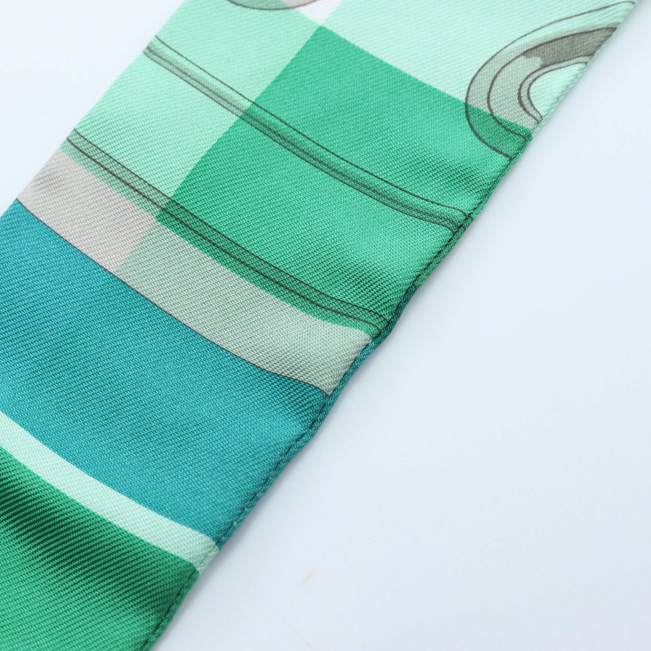 Hermes Hermes Twilly Mors Et Gourmettes Vichy Ribbon Scarf Silk Green Multicolor Size ONE SIZE - 4 Thumbnail