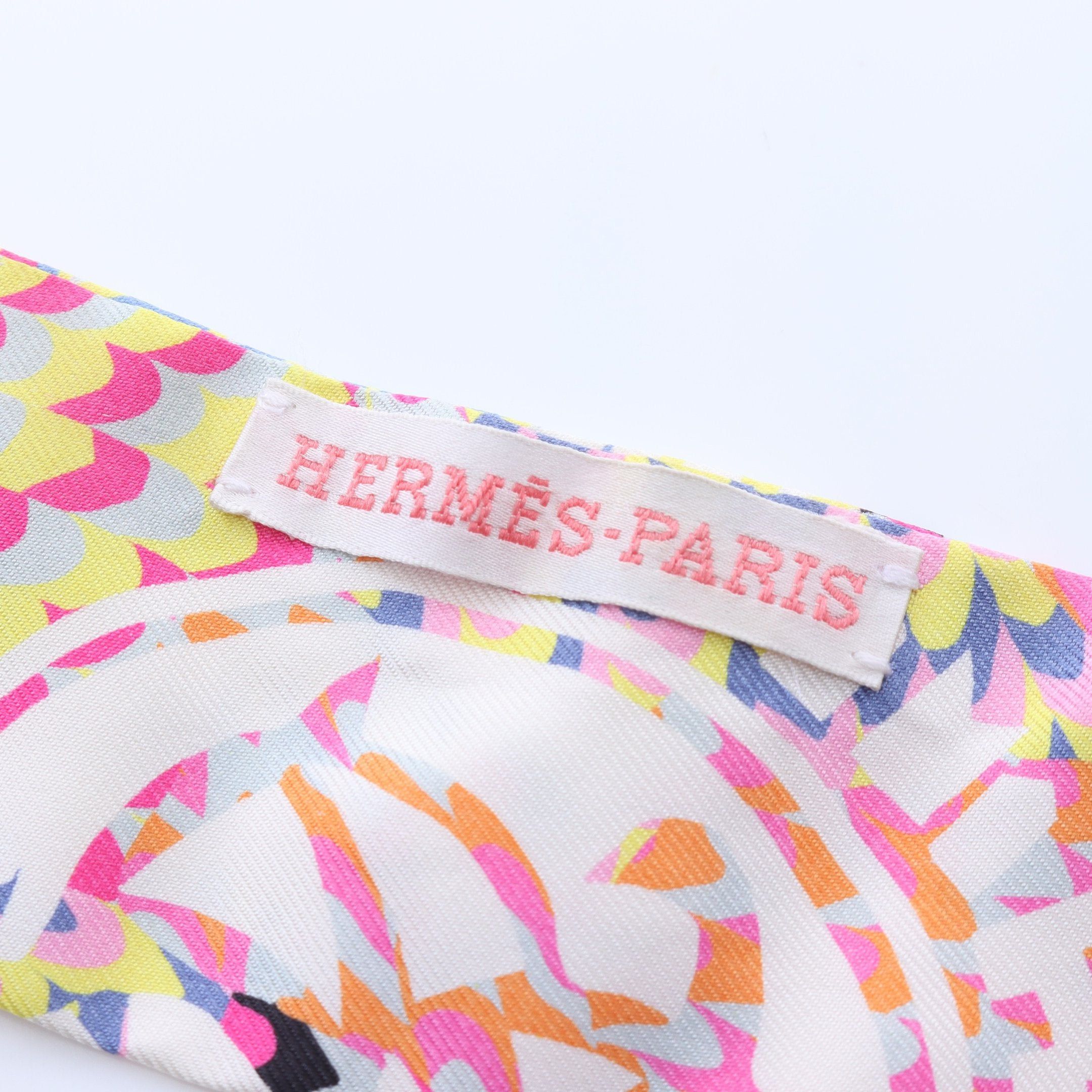 Hermes Hermes Twilly Ex-Libris Marble Ribbon Scarf Silk Off White Multicolor Size ONE SIZE - 2 Thumbnail