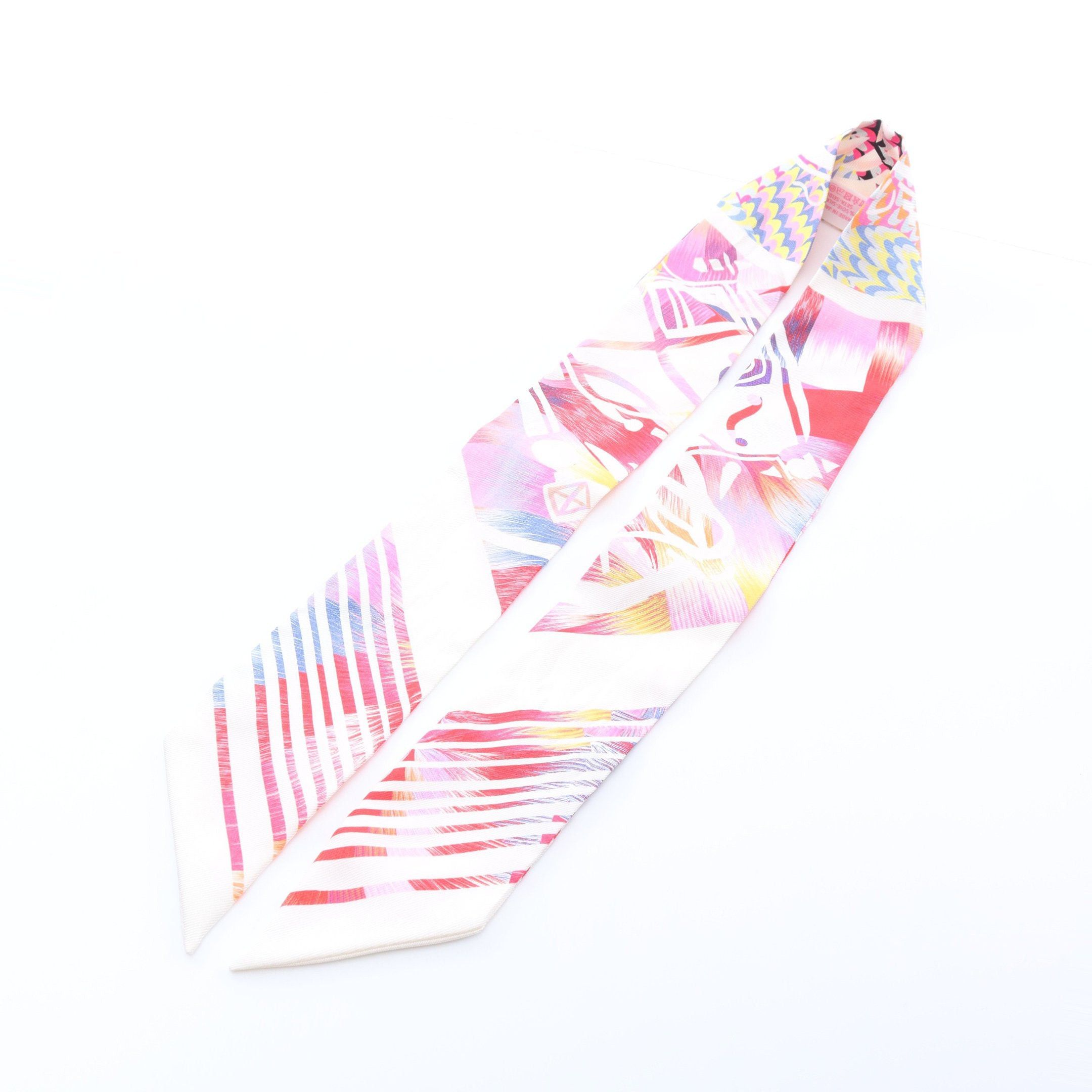 Hermes Hermes Twilly Ex-Libris Marble Ribbon Scarf Silk Off White Multicolor Size ONE SIZE - 6 Thumbnail