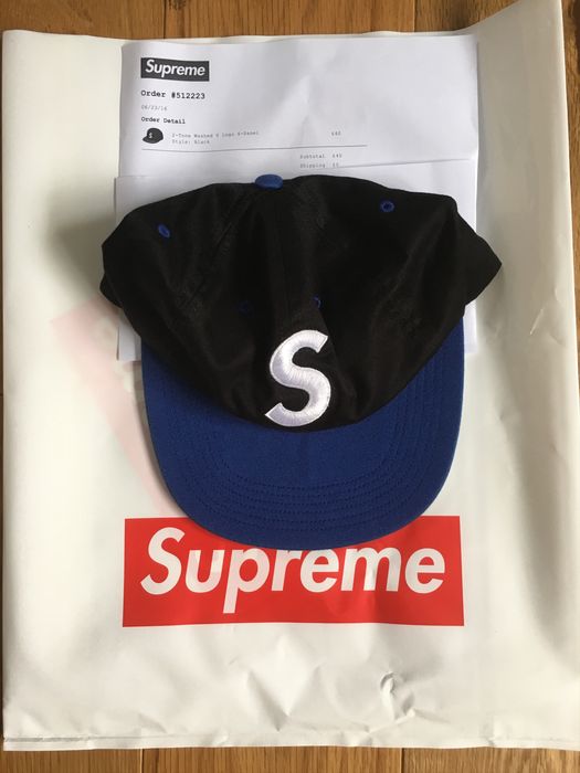 Supreme Supreme 2-Tone Washed S Logo 6-Panel (Black+Blue) | Grailed