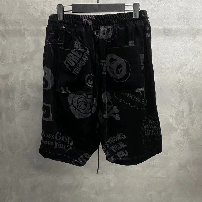 Yohji Yamamoto Black Velvet Skull Pattern Shorts Size US 30 / EU 46 - 2 Thumbnail