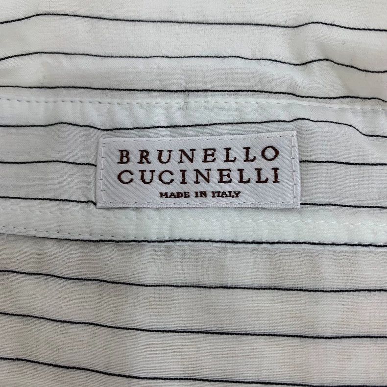 Brunello Cucinelli Brunello Cucinelli White Striped Long Sleeve Shirt Size US M / EU 48-50 / 2 - 5 Thumbnail