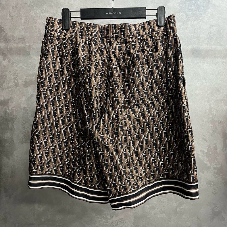 Dior Brown Silk Logo Printed Casual Shorts Size US 44 / EU 60 - 2 Thumbnail