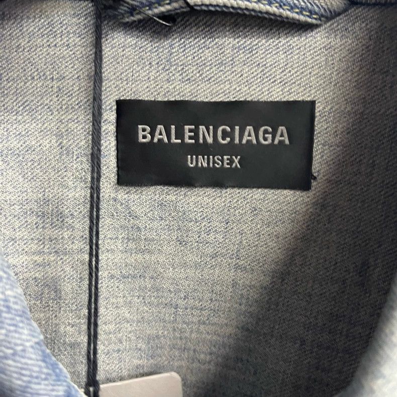Balenciaga Balenciaga Blue Denim Jacket with Logo Print Size US M / EU 48-50 / 2 - 2 Thumbnail