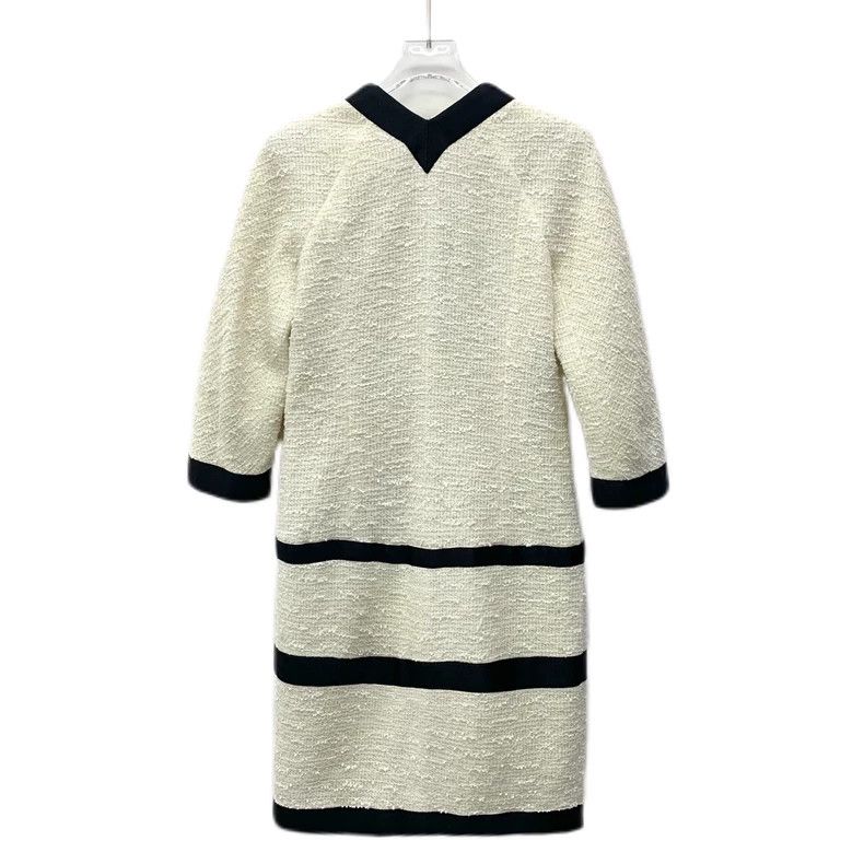 Chanel Chanel Beige Bow V-neck Long Sleeve Dress Size 22" - 2 Thumbnail