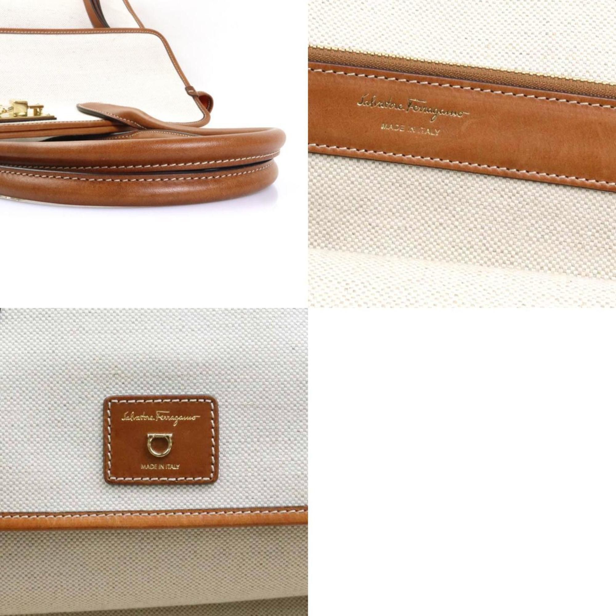 Salvatore Ferragamo Salvatore Ferragamo Handbag Gancini Canvas Leather Ivory x Brown Men's Women's 55976g Size ONE SIZE - 5 Thumbnail