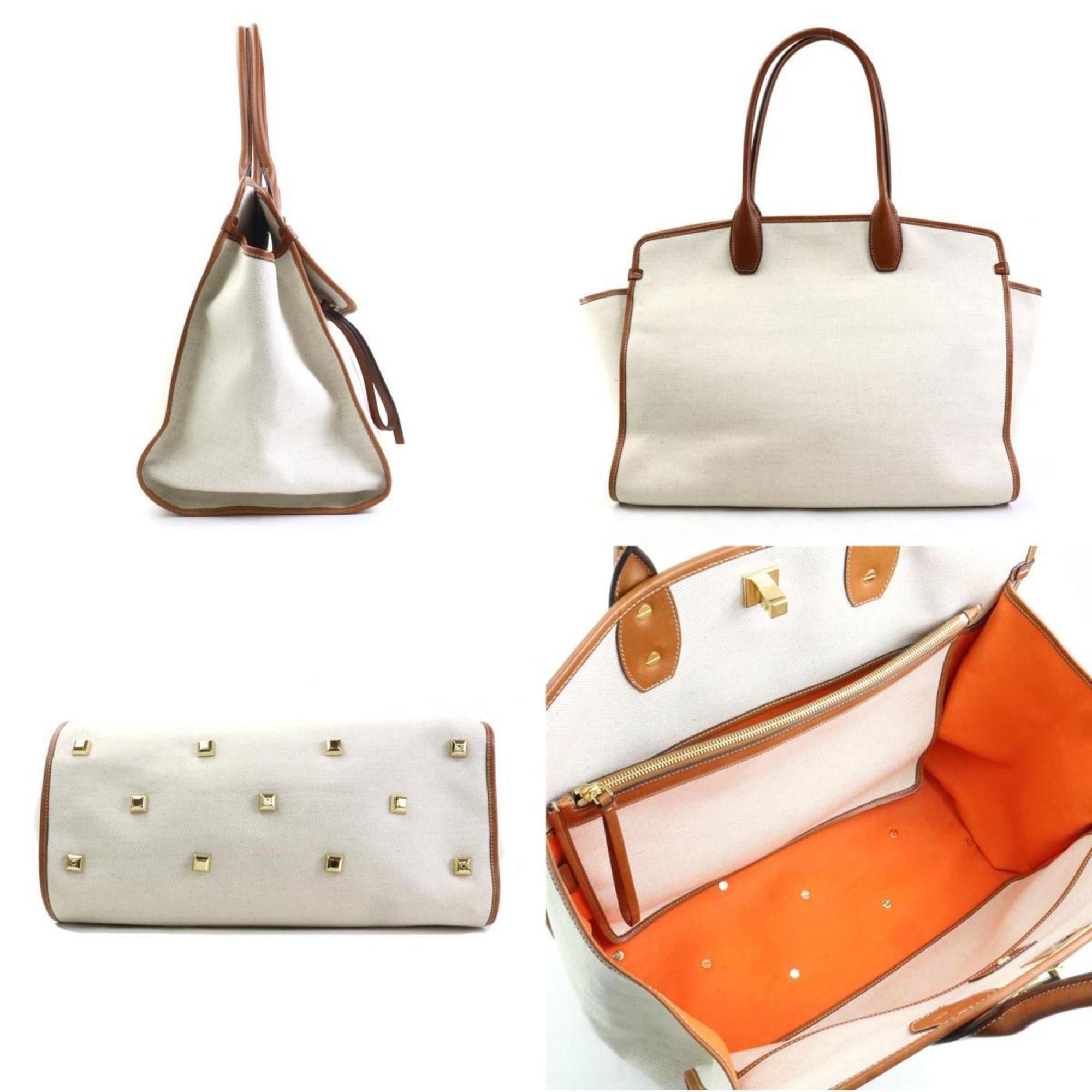 Salvatore Ferragamo Salvatore Ferragamo Handbag Gancini Canvas Leather Ivory x Brown Men's Women's 55976g Size ONE SIZE - 2 Thumbnail