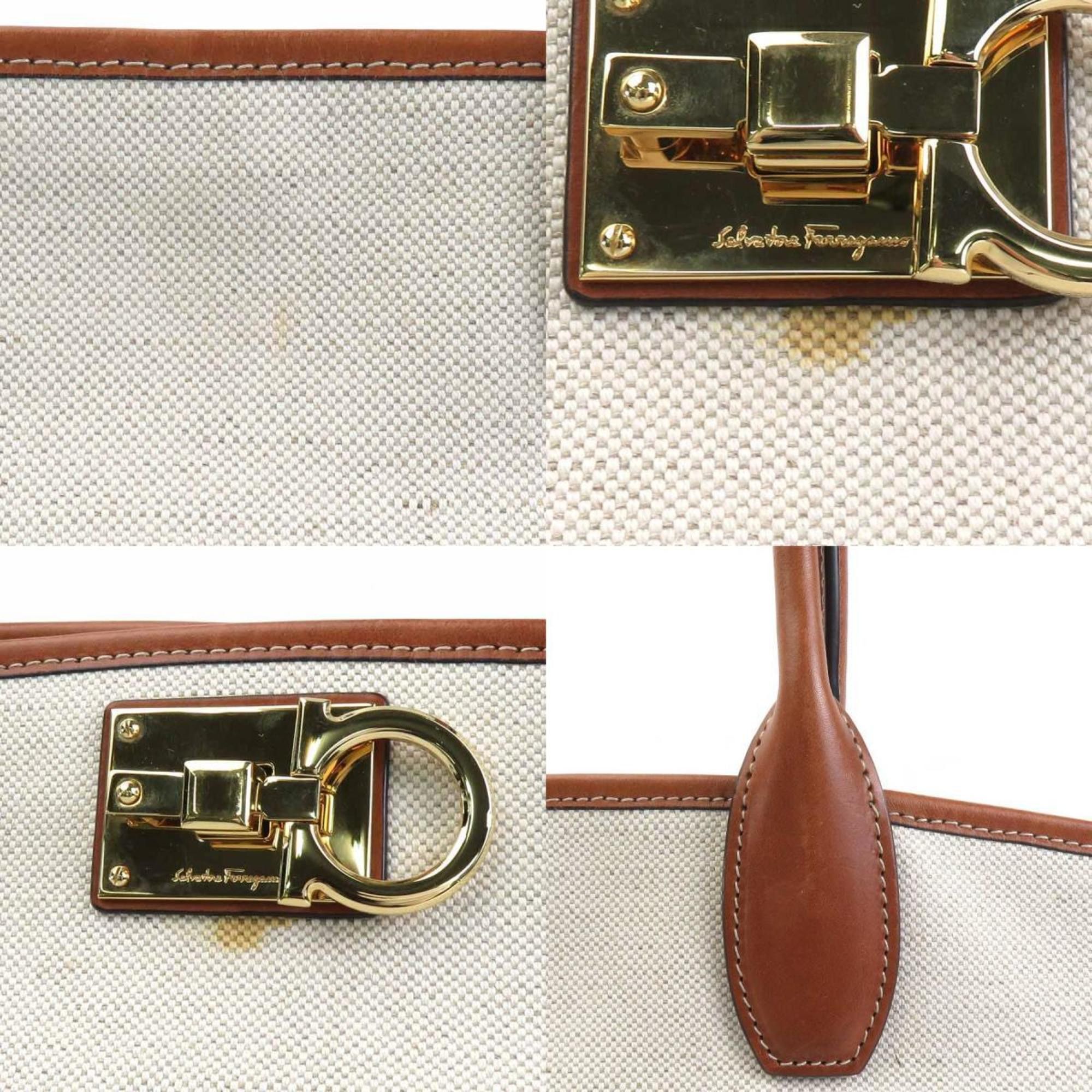 Salvatore Ferragamo Salvatore Ferragamo Handbag Gancini Canvas Leather Ivory x Brown Men's Women's 55976g Size ONE SIZE - 4 Thumbnail
