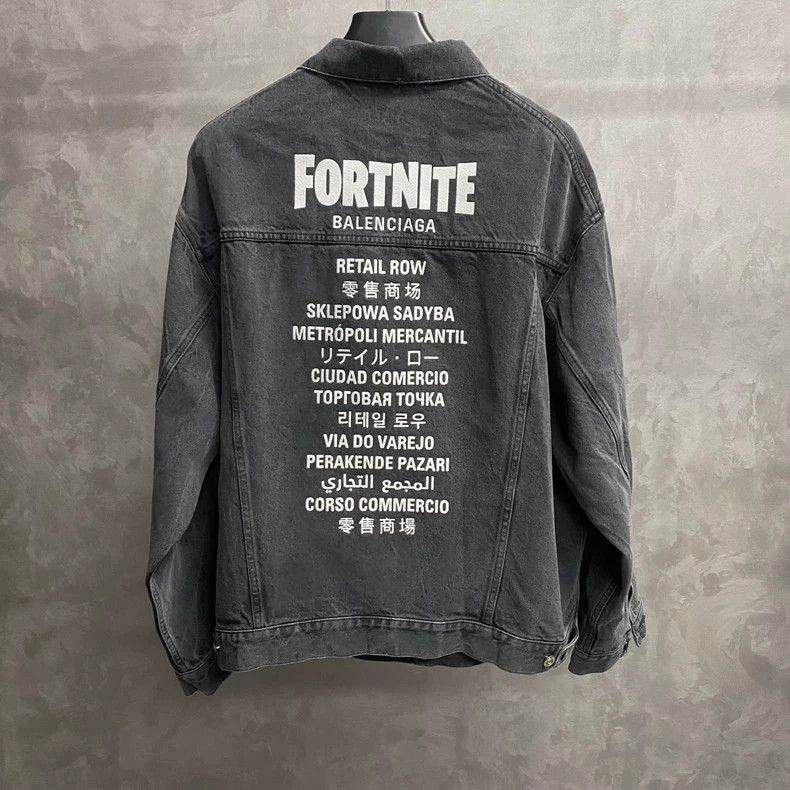 Balenciaga Black Denim Jacket with Logo Embroidery