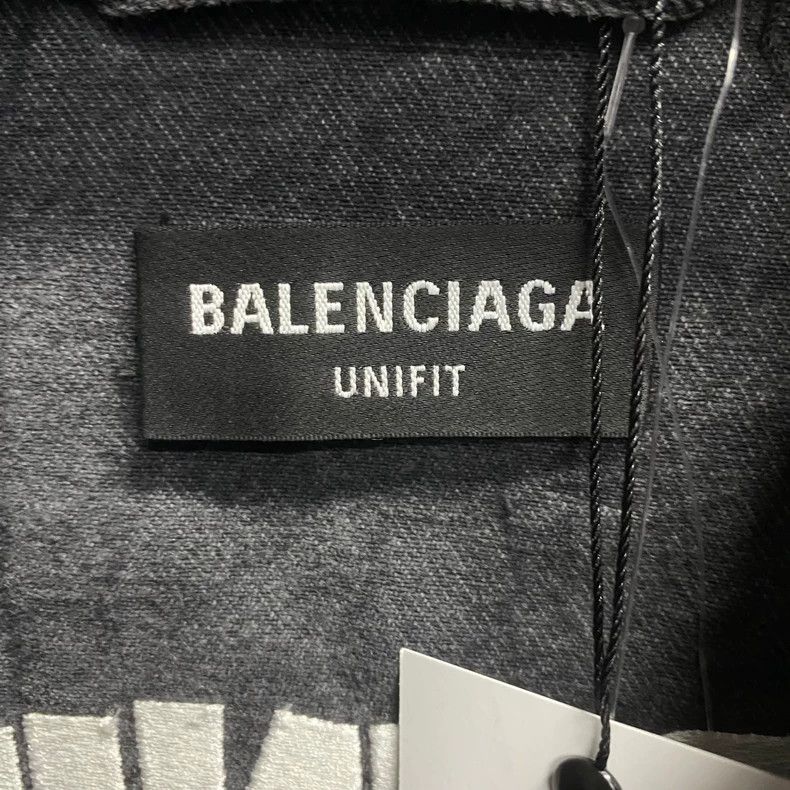 Balenciaga Black Denim Jacket with Logo Embroidery