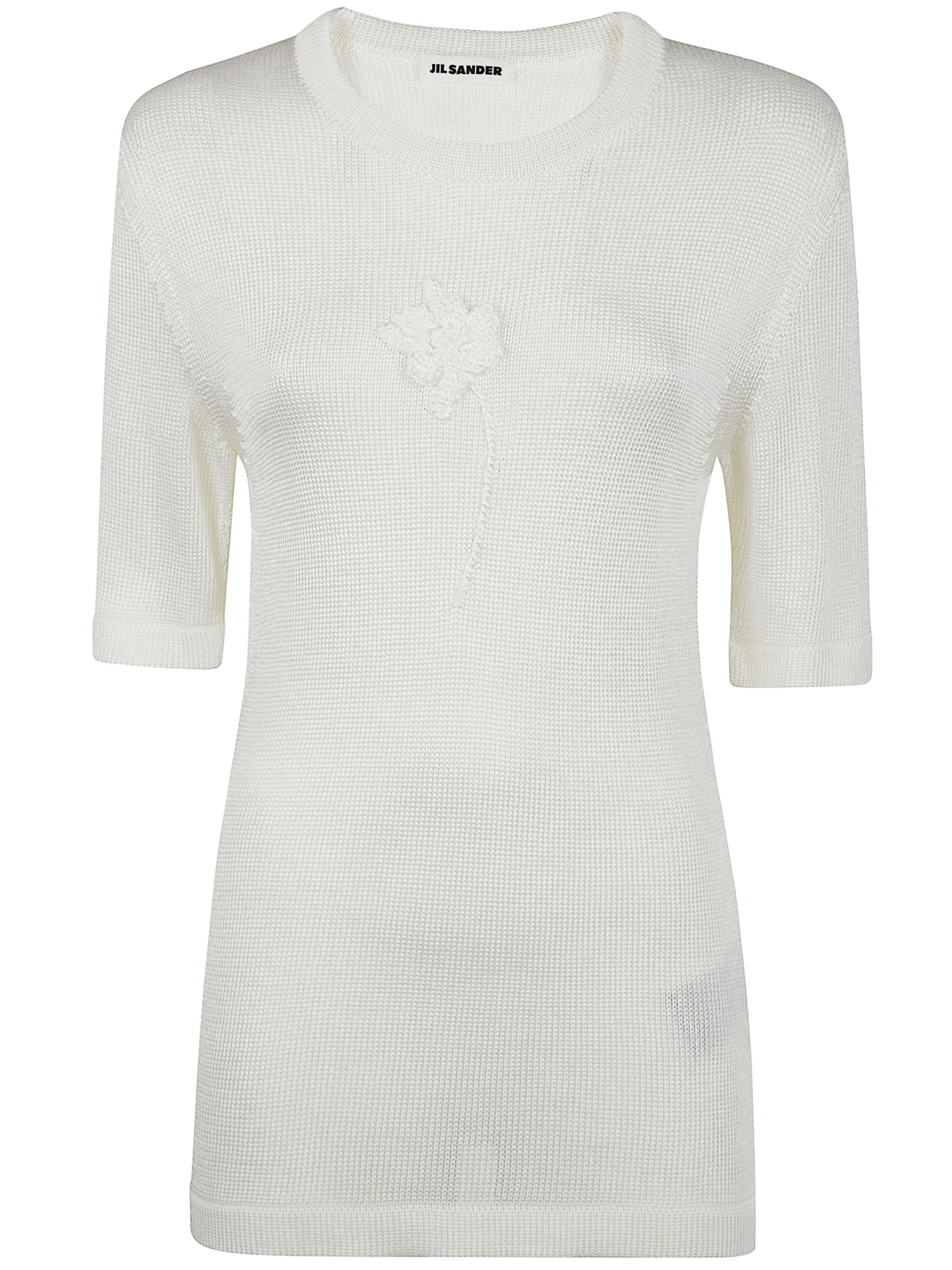 Jil Sander SS CN T-SHIRT W/ FLOWER CROCHET Size S / US 4 / IT 40 - 6 Thumbnail