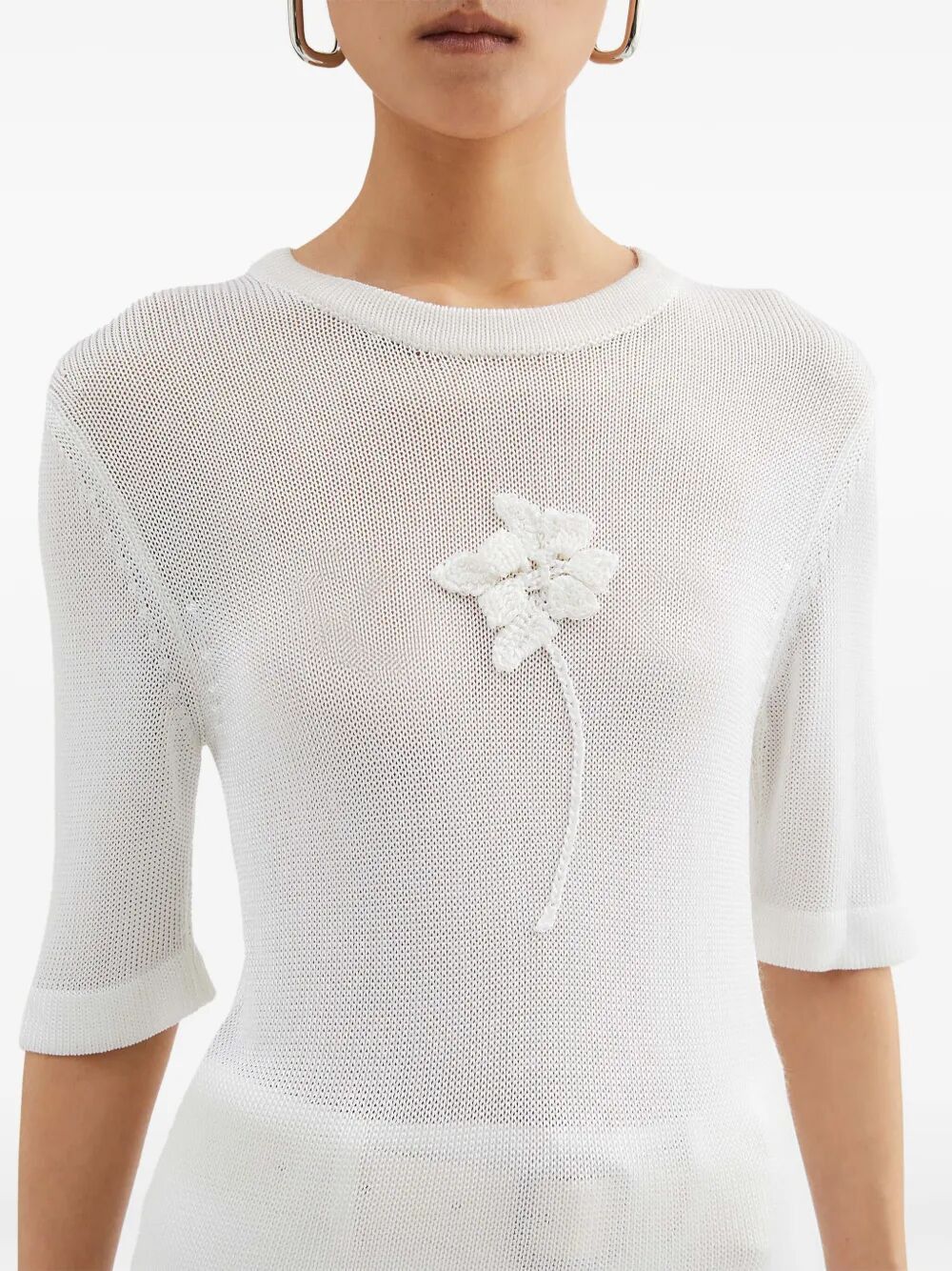 Jil Sander SS CN T-SHIRT W/ FLOWER CROCHET Size S / US 4 / IT 40 - 5 Thumbnail