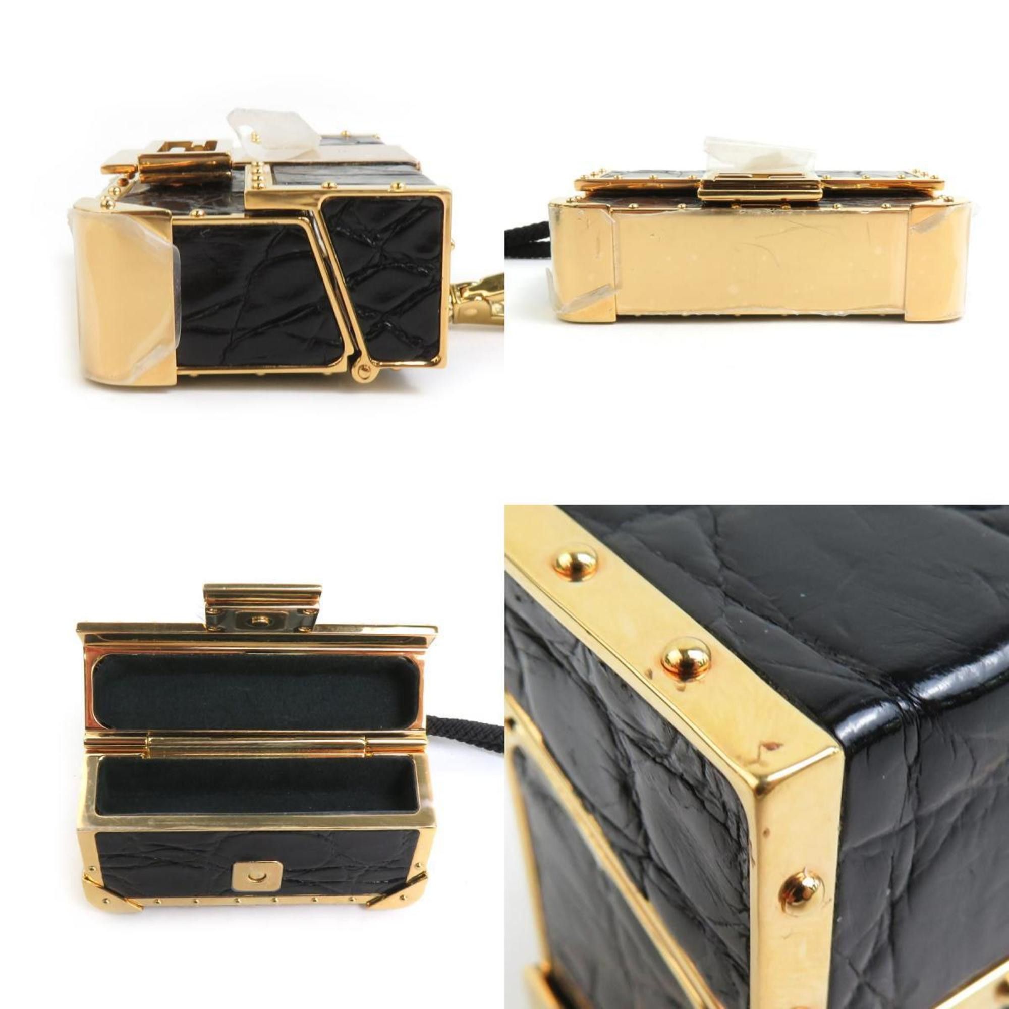 Fendi FENDI Tech Ledger Nano X Baguette Wallet Holder Metal Leather Black x Gold Men Women 90075a Size ONE SIZE - 4 Thumbnail