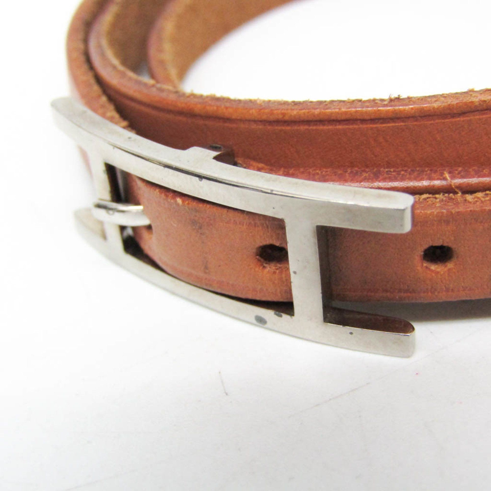 Hermes Hermes Hapi Choker Leather,Metal Bangle Brown,Silver Size ONE SIZE - 5 Thumbnail