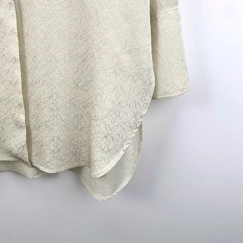 Loewe Beige Logo Embroidered Silk Long Sleeve Shirt Size US XXS / EU 40 - 4 Thumbnail