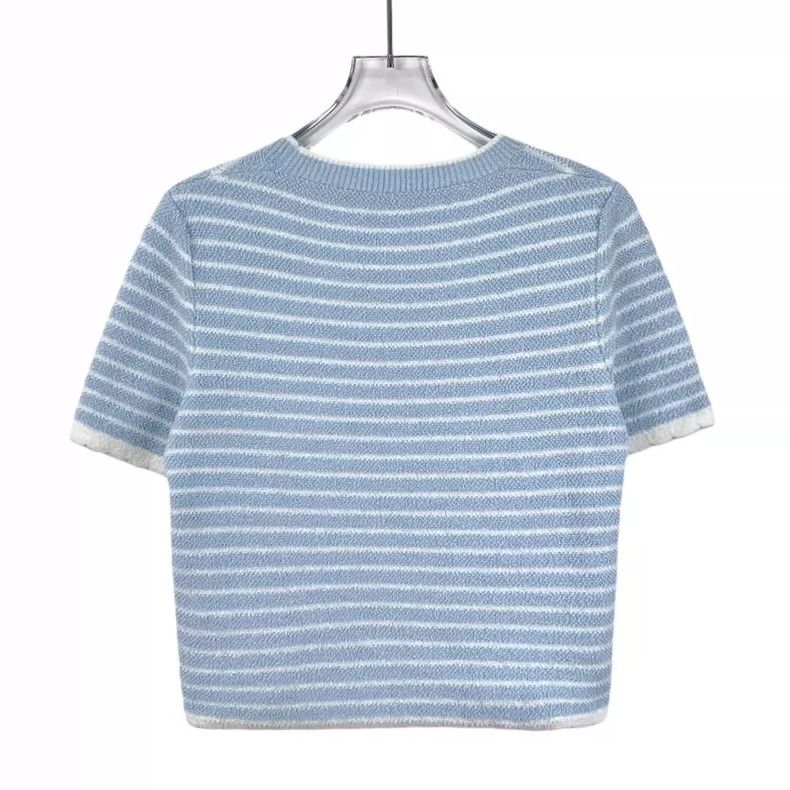 Miu Miu Miu Miu Blue Striped Logo Knit Top Size US L / EU 52-54 / 3 - 2 Thumbnail