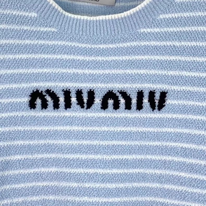 Miu Miu Miu Miu Blue Striped Logo Knit Top Size US L / EU 52-54 / 3 - 4 Thumbnail