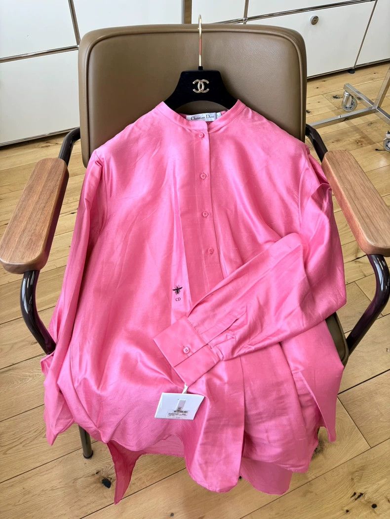 Dior Pink Silk Embroidered Shirt with Tags Size US L / EU 52-54 / 3 - 2 Thumbnail