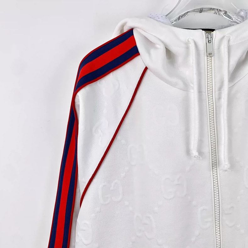 Gucci Gucci White Striped Logo Embossed Hooded Jacket Size US XS / EU 42 / 0 - 3 Thumbnail