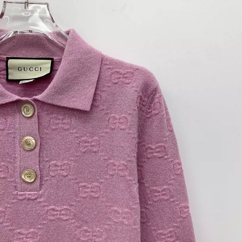 Gucci Gucci Pink Purple Logo Knit Polo Shirt Size US S / EU 44-46 / 1 - 3 Thumbnail