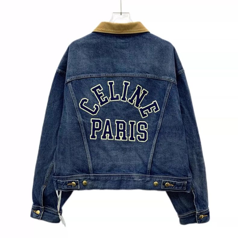 Celine Blue Denim Jacket with Embroidered Letters Size US M / EU 48-50 / 2 - 2 Thumbnail
