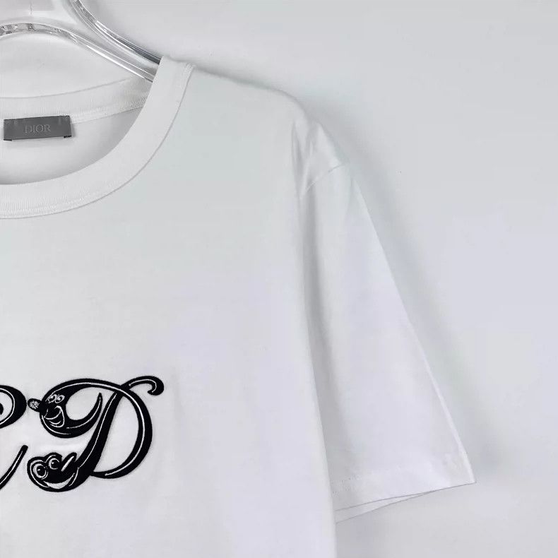 Dior Dior White Logo Embroidered Cotton T-Shirt Size US XL / EU 56 / 4 - 3 Thumbnail