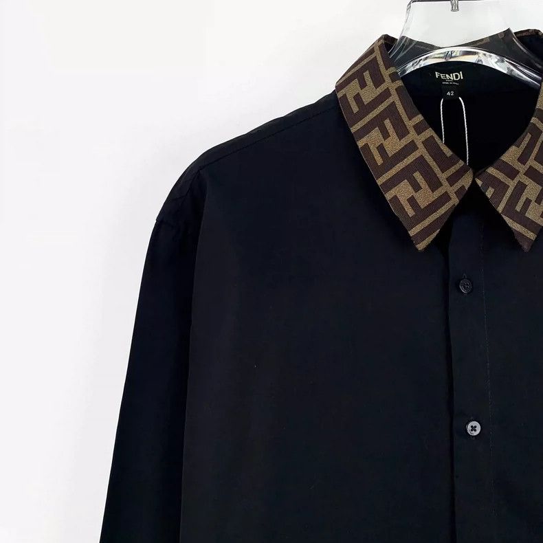 Fendi Black Long Sleeve Shirt with Logo Collar Size US M / EU 48-50 / 2 - 3 Thumbnail