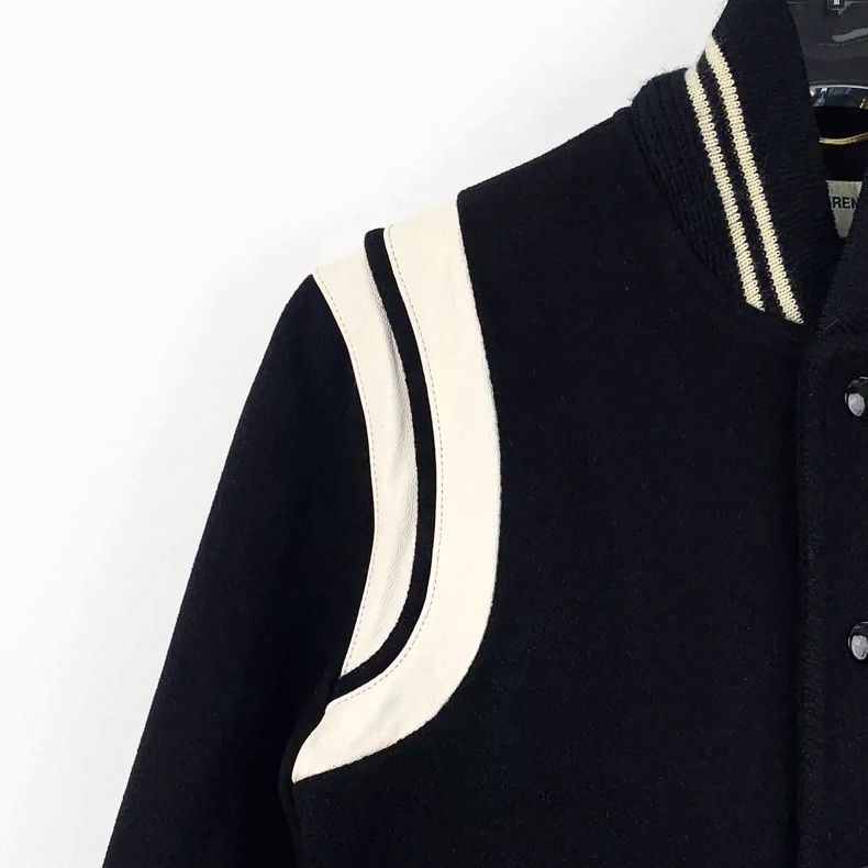 Saint Laurent Paris Saint Laurent Black Striped Baseball Jacket Size US M / EU 48-50 / 2 - 3 Thumbnail