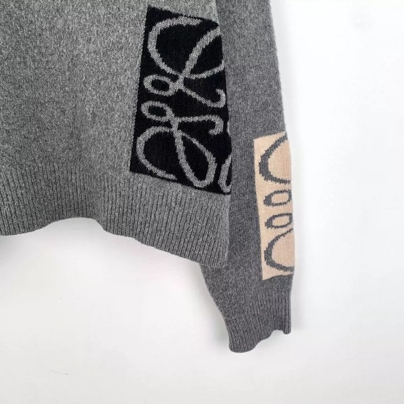 Loewe Gray Logo Print Wool Sweater with Long Sleeves Size US S / EU 44-46 / 1 - 4 Thumbnail