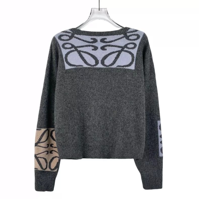Loewe Gray Logo Print Wool Sweater with Long Sleeves Size US S / EU 44-46 / 1 - 2 Thumbnail