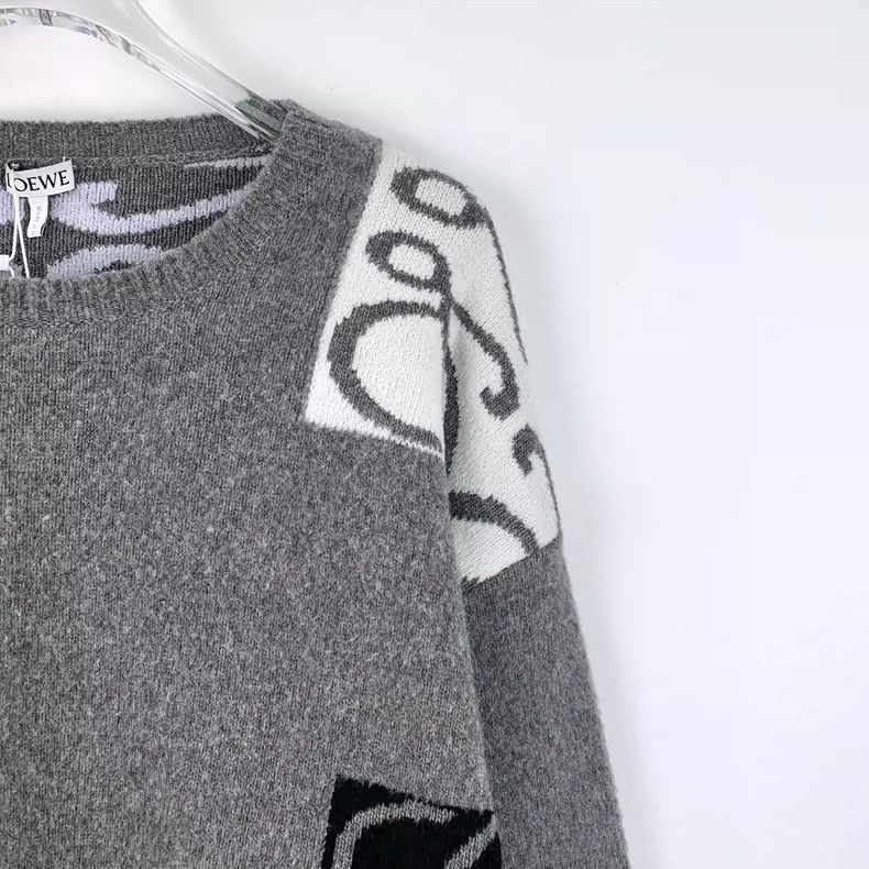 Loewe Gray Logo Print Wool Sweater with Long Sleeves Size US S / EU 44-46 / 1 - 3 Thumbnail