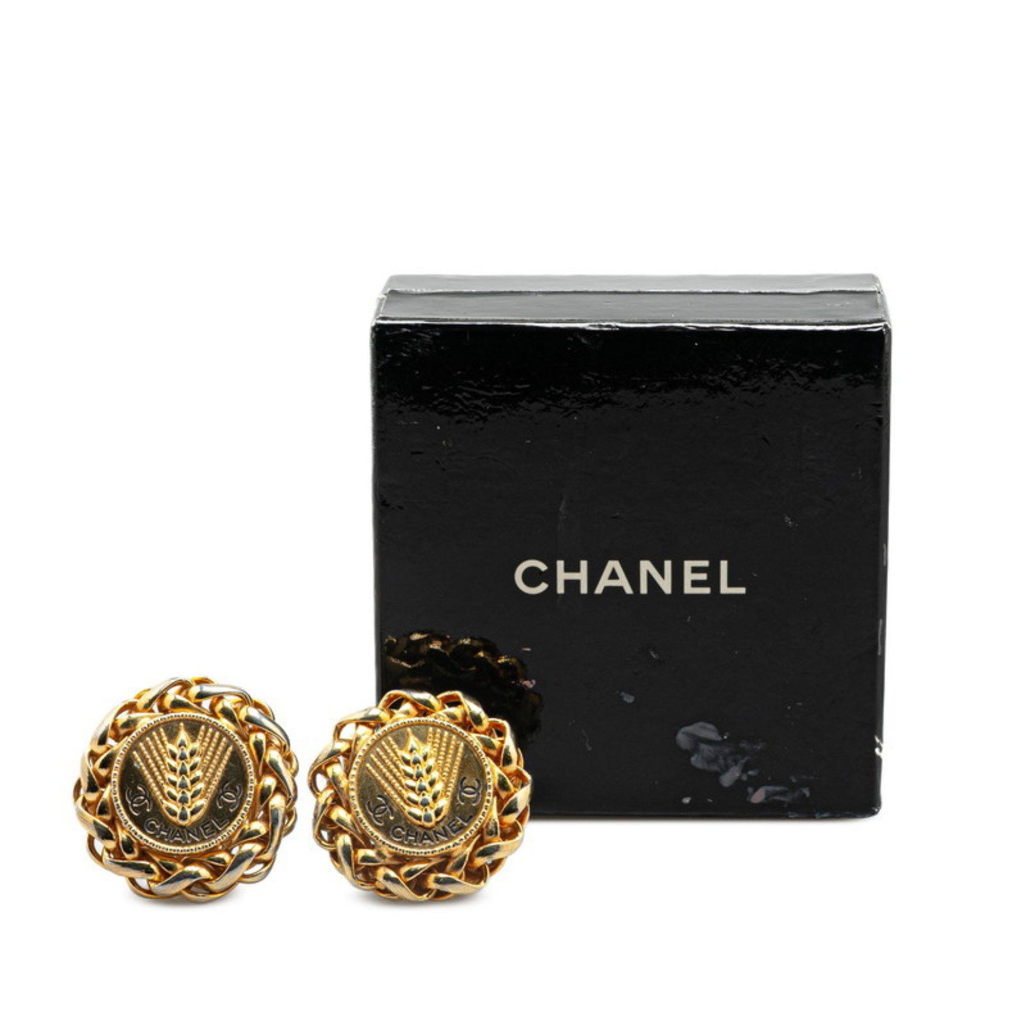 Chanel Chanel Coco Mark Earrings with Rice Motif, Gold Plated, Women's, CHANEL Size ONE SIZE - 5 Thumbnail