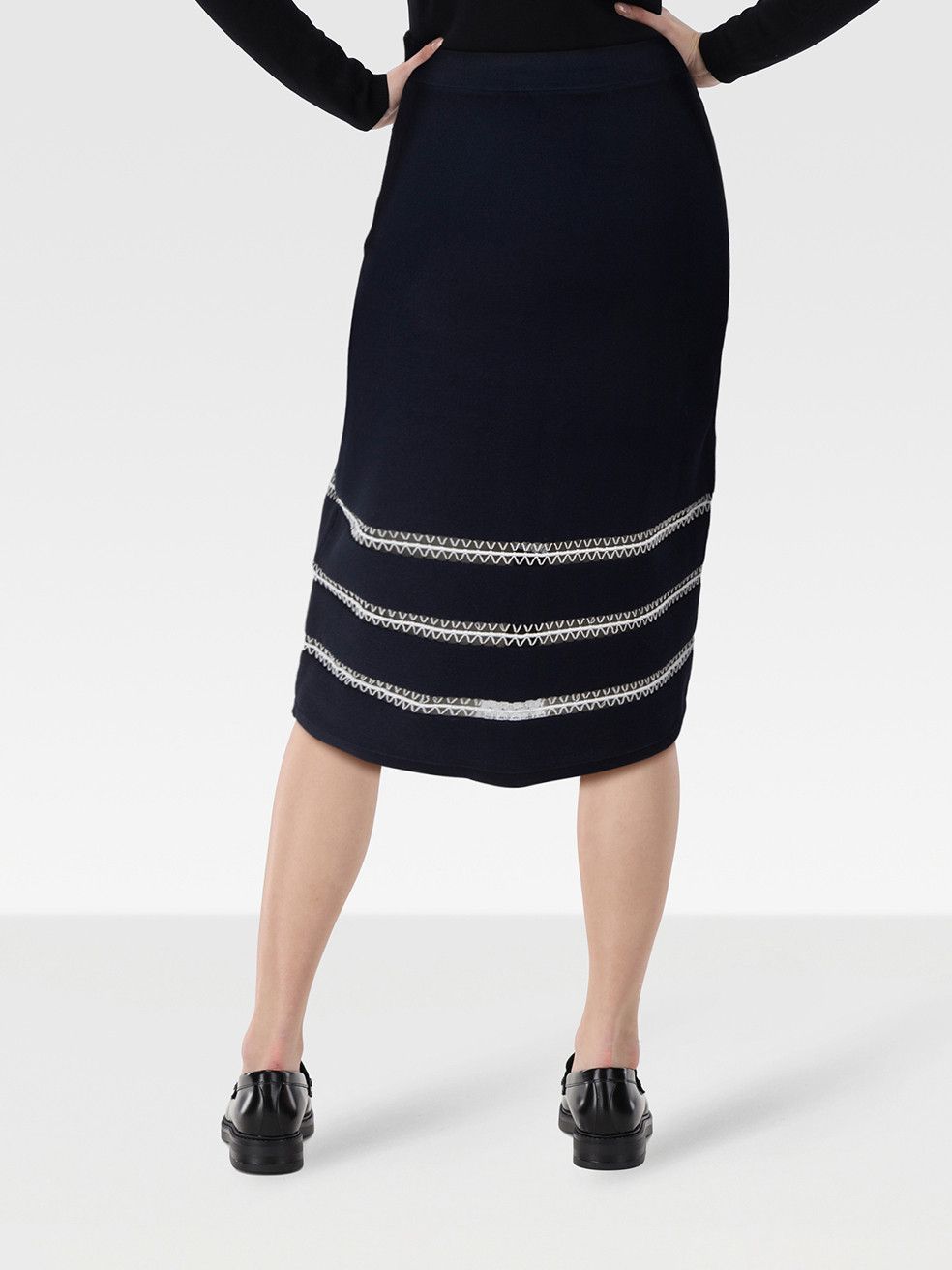 Jonathan Simkhai Navy Striped Midi Pencil Skirt Size 27" / US 4 / IT 40 - 2 Thumbnail
