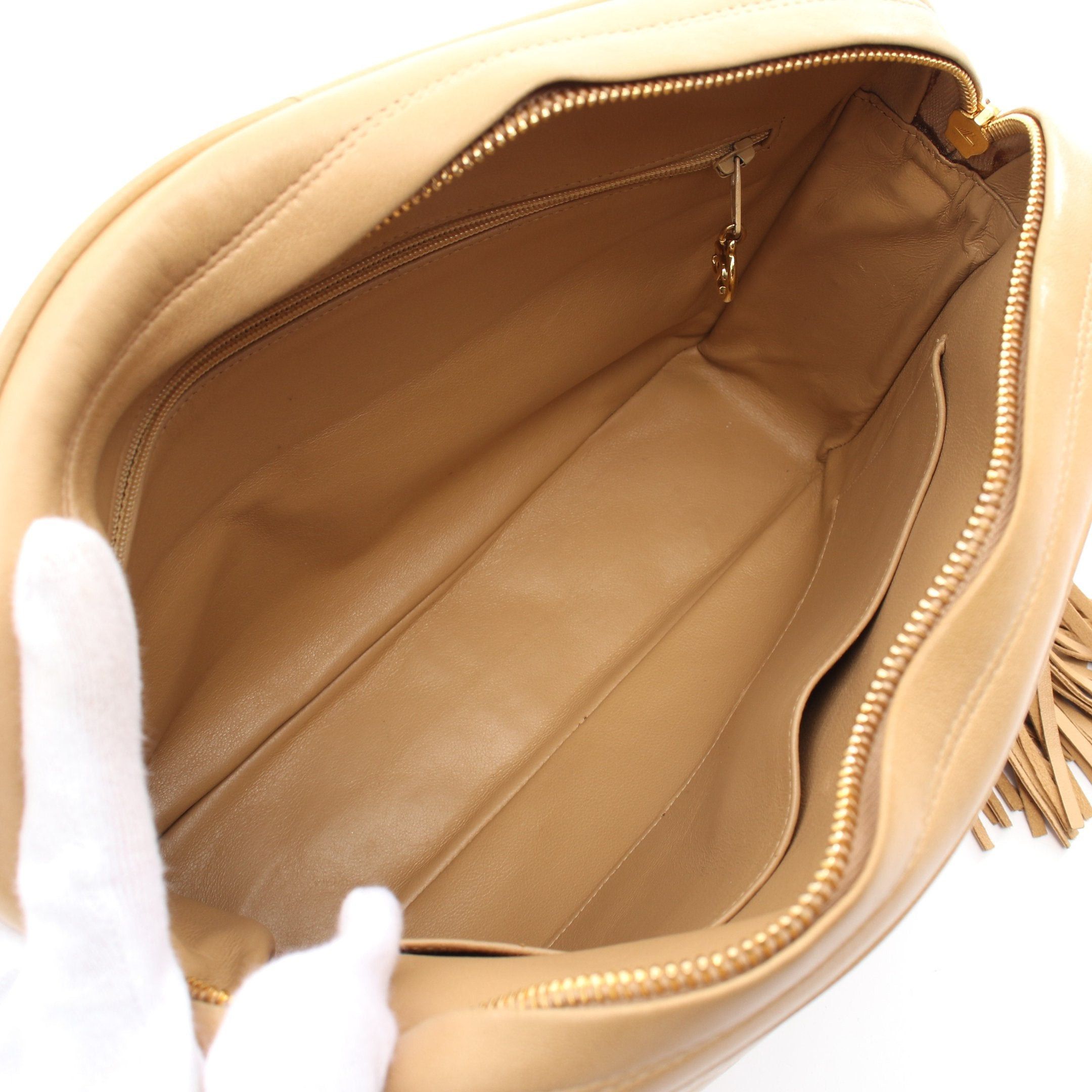 Chanel Chanel Matelasse Chain Shoulder Bag Lambskin Beige Gold Hardware Fringe Size ONE SIZE - 3 Thumbnail