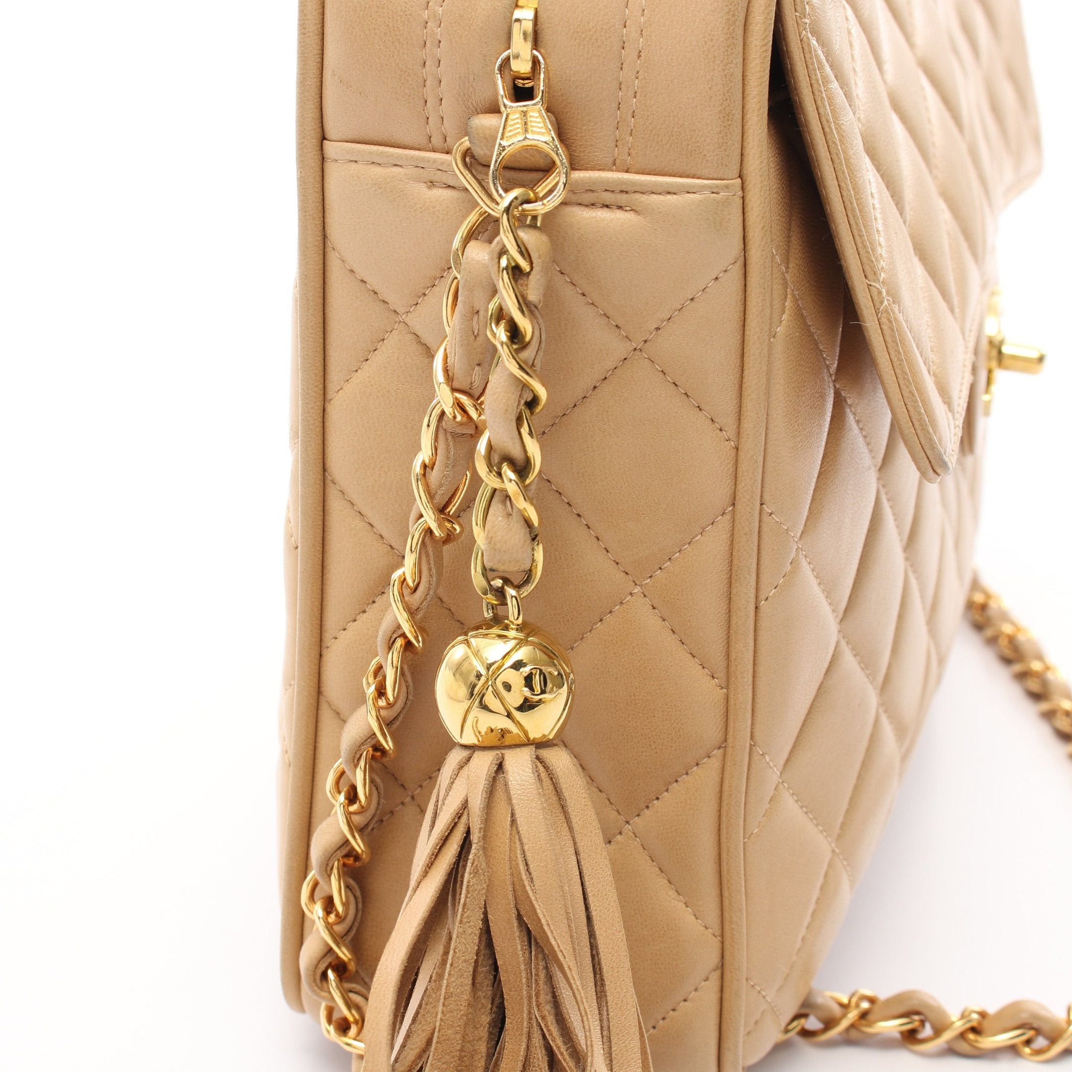 Chanel Chanel Matelasse Chain Shoulder Bag Lambskin Beige Gold Hardware Fringe Size ONE SIZE - 10 Thumbnail
